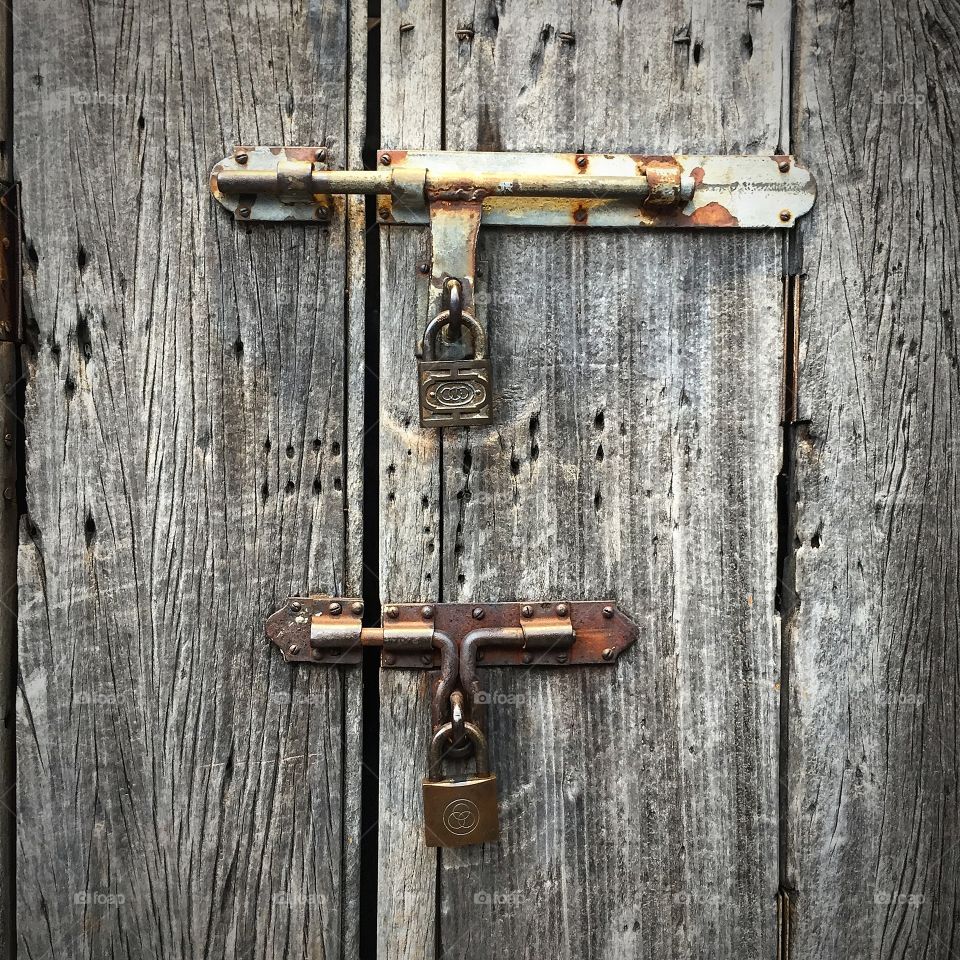 Locks and wooden door
