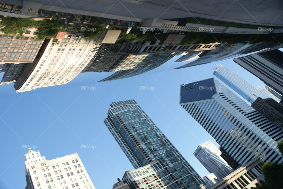 Chicago skyline and inverse reflection from Gateway Cloud