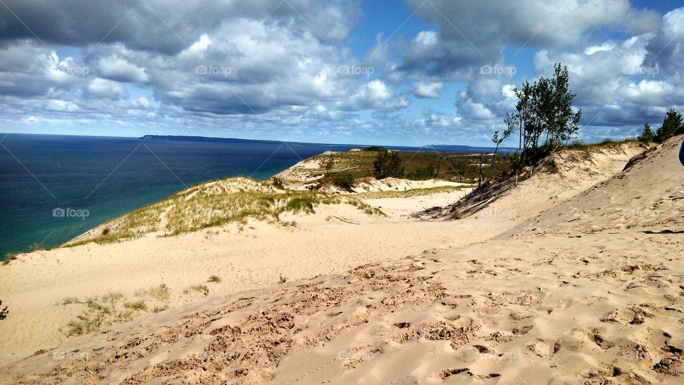 Sleeping Bear Dunes looking out to Manitou Islands MI