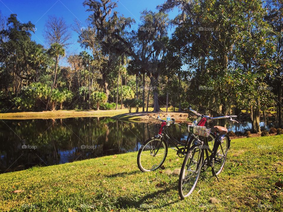 Biking in the park.