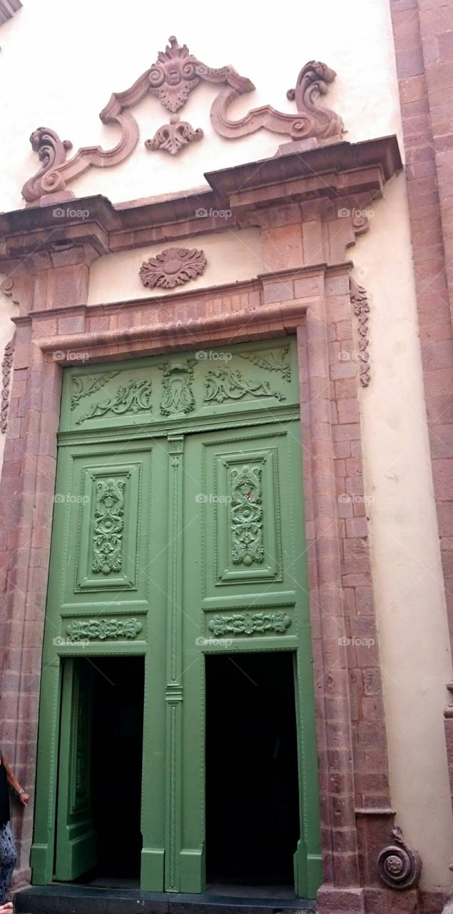 Green wooden door