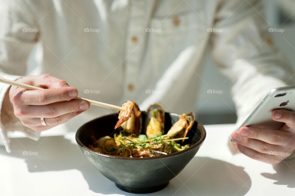 close-up of a plate with Asian cuisine