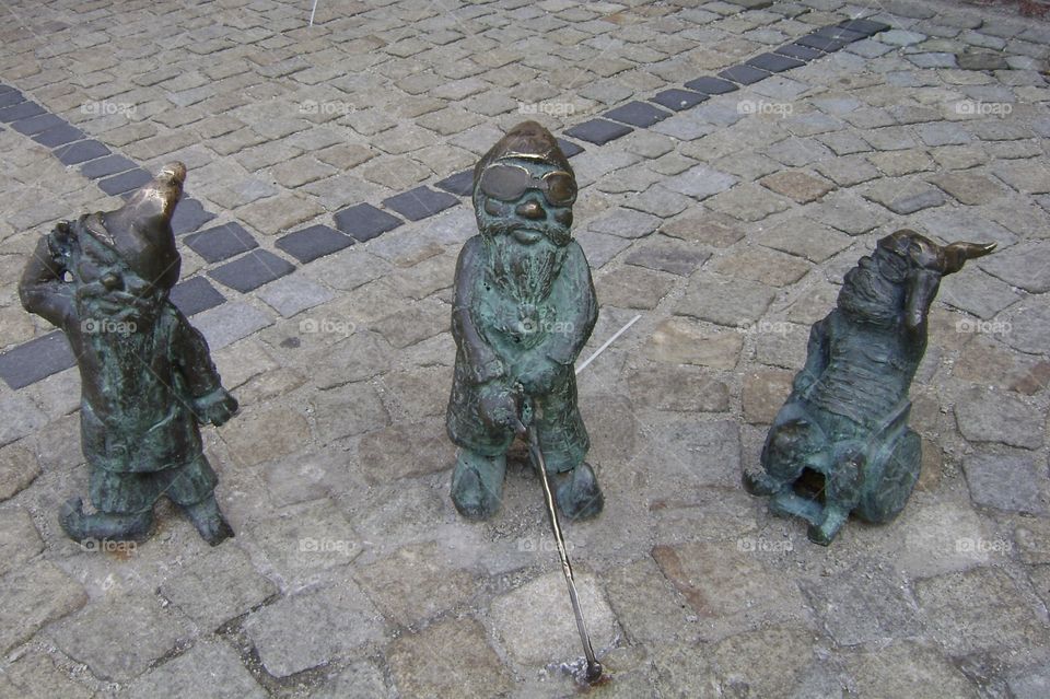 Three gnomes in Wroclaw, Poland. 