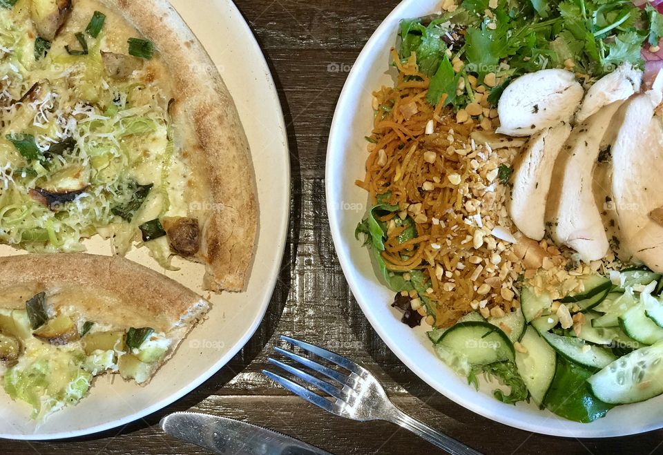 Thai Coconut Ginger Chicken Salad & Truffled Potato Pizza