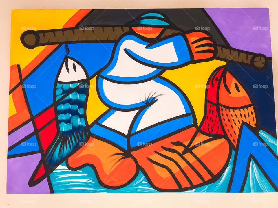 Pintura abstrata de um pescador!