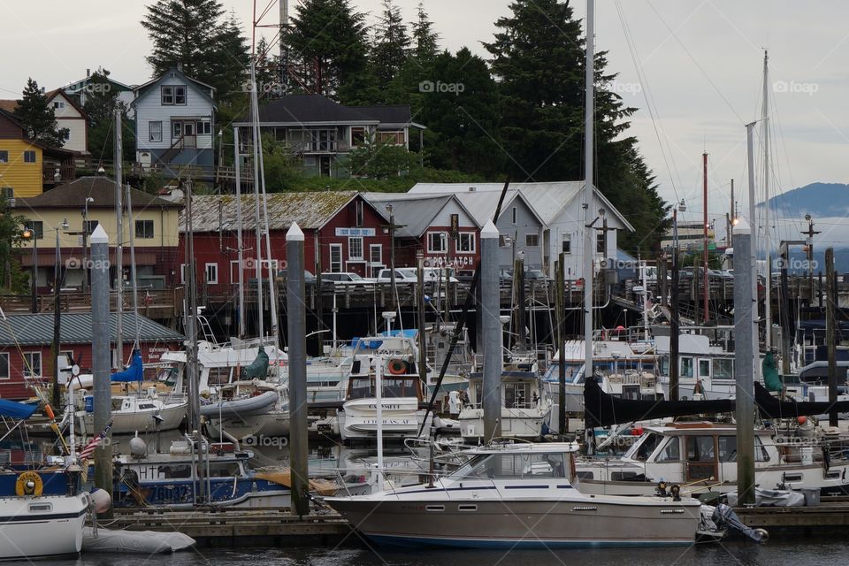 Seaside town by the docks and harbor.  