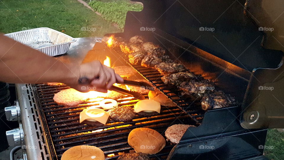 cooking, grilling, burgers, chicken, meat on fire, barbecue