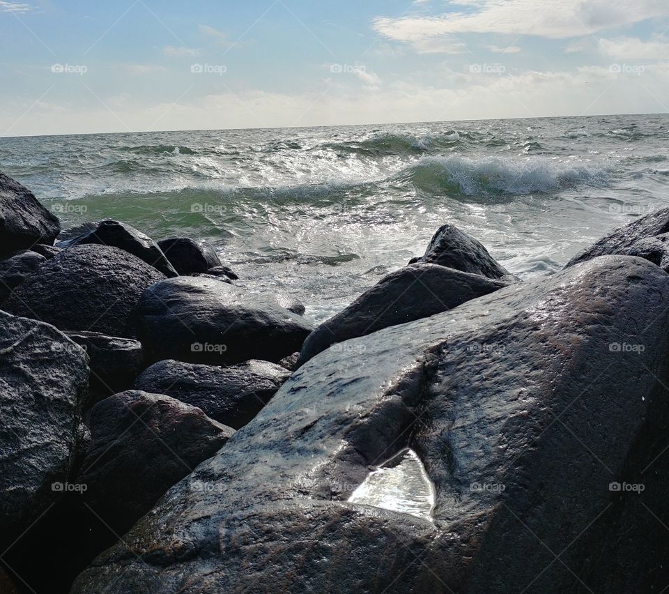 Wasser Stein Fels Meer Ozean sonne Wind Wellen