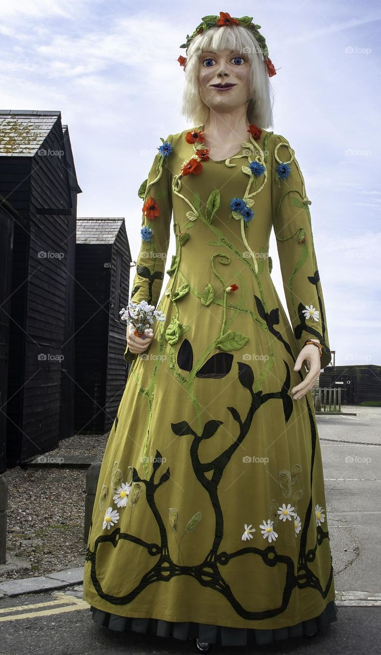 A May Queen giant effigy in Hastings UK, a character in a springtime festival