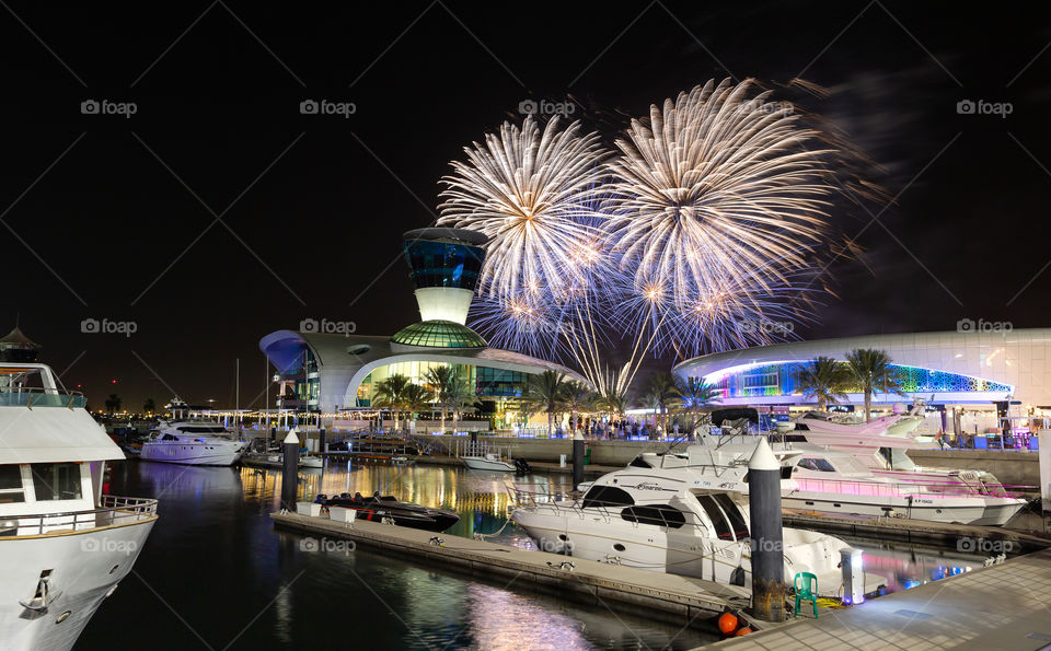Fireworks lighting up the sky in Yas Marina, luxury lifestyle