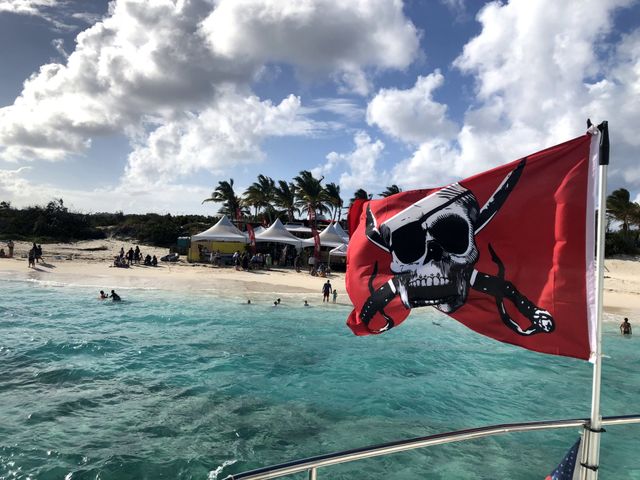 Pirate flag flying in the Caribbean wind