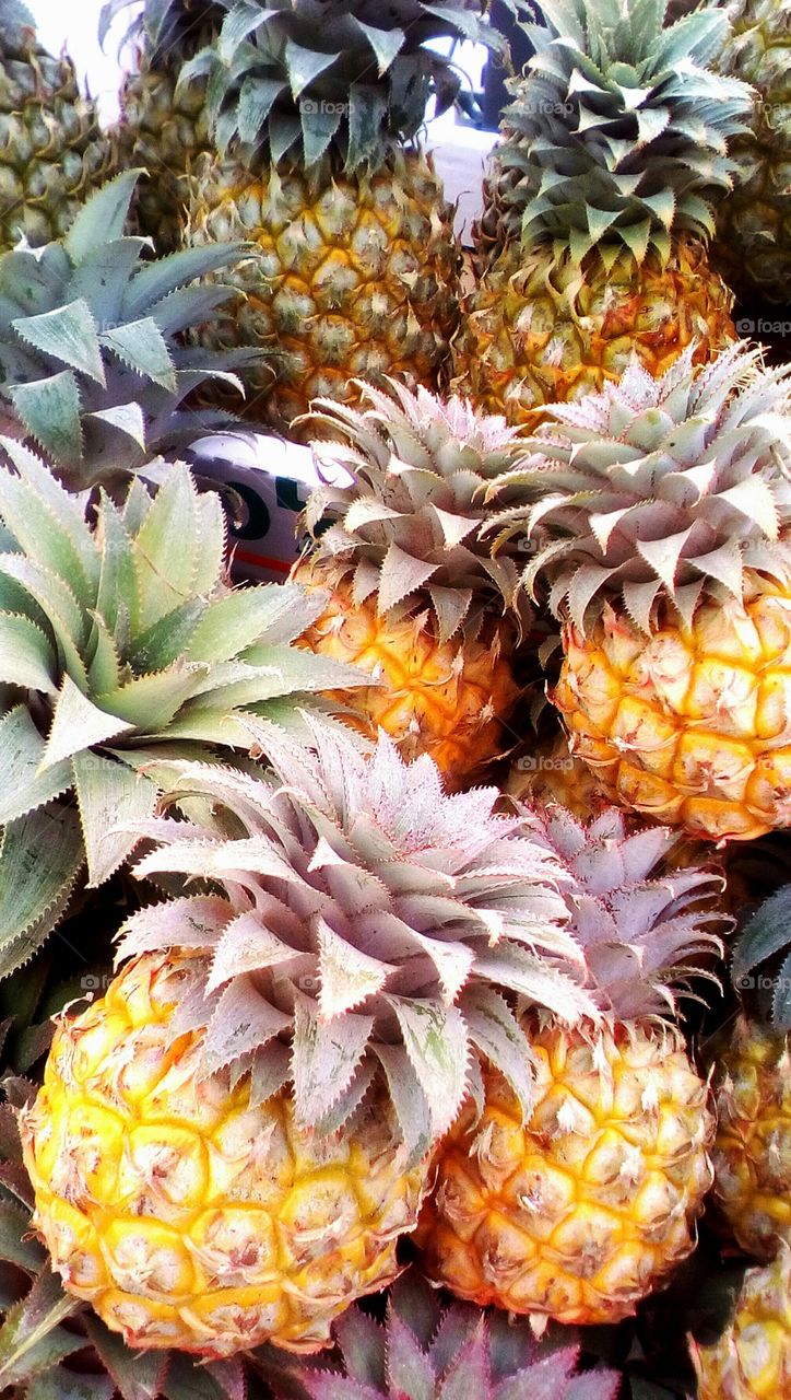 Group of pineapple in market