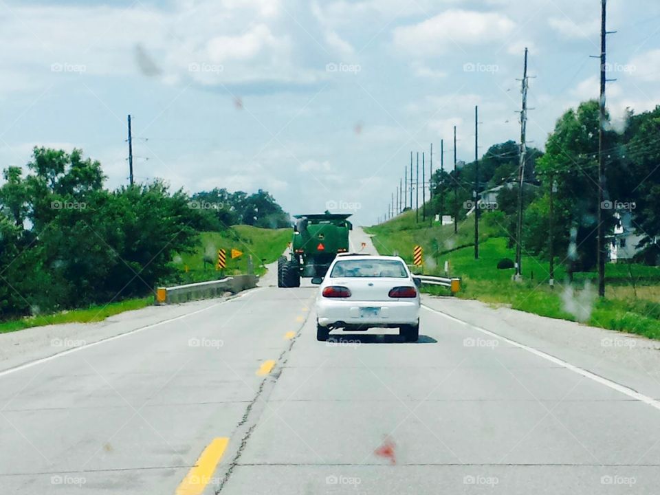 Farm equipment on the road