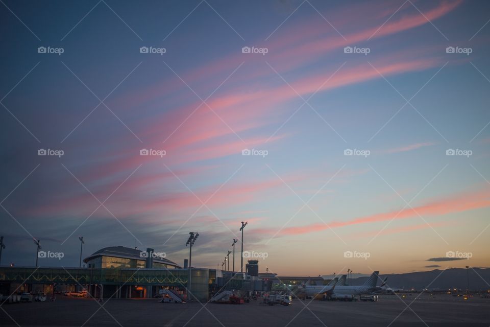 Sunset in barcelona airport