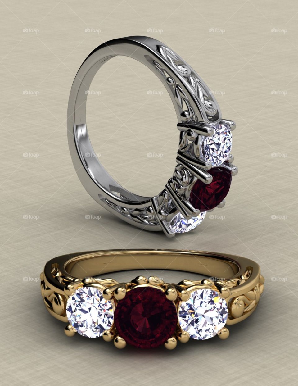 Floral Motif Ruby Diamond Ring