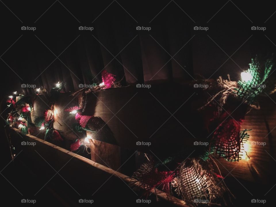 Burlap bows on a string of lights 