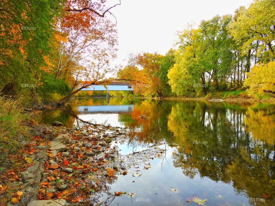 Fall day at Potter’s Bridge Park in Indiana 