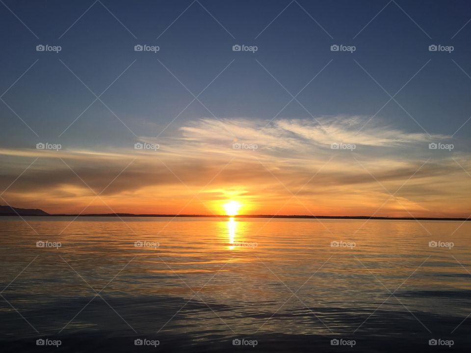 Golden Ocean Sunset . Beautiful sunset over Bellingham Bay, WA