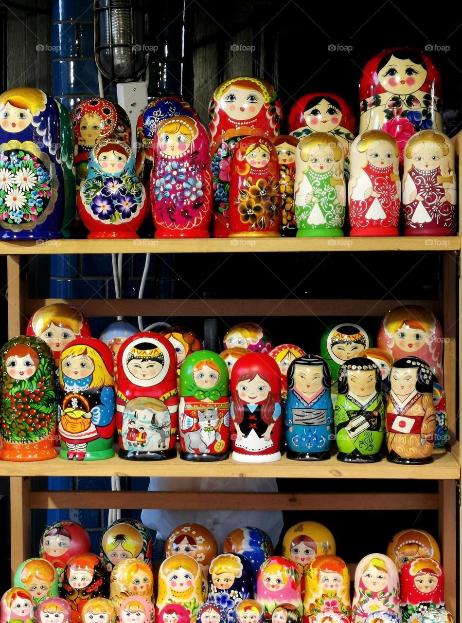 Russian nesting dolls. Color photo. Colourful russian nesting dolls.