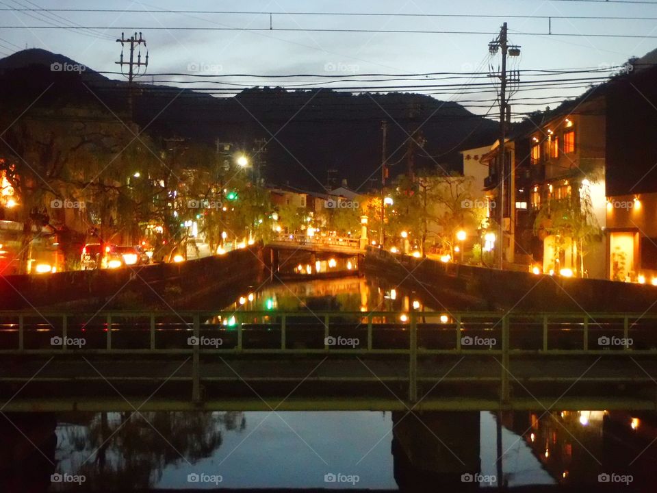 Night view of Japanese hot spring spot