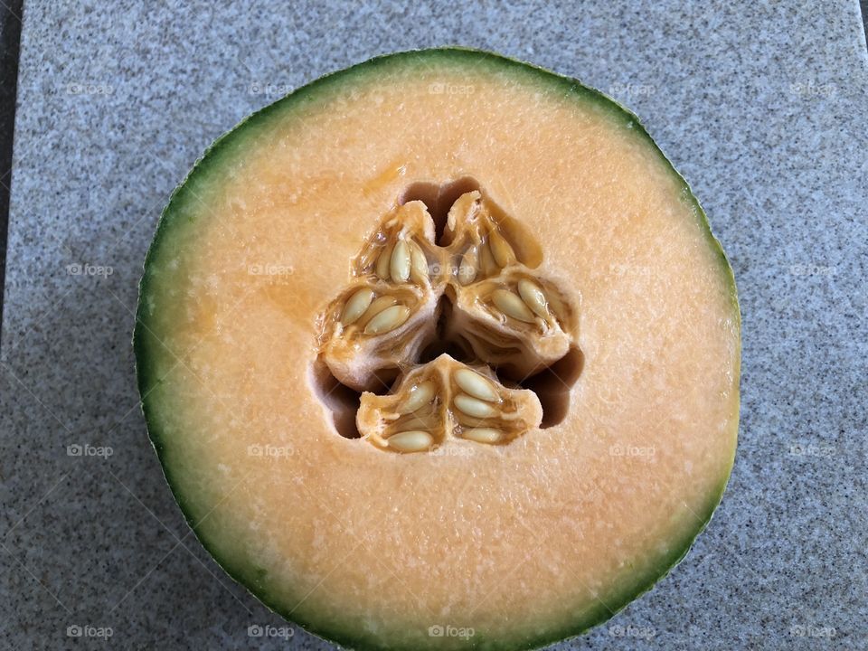 Cantelope with seeds in flesh 