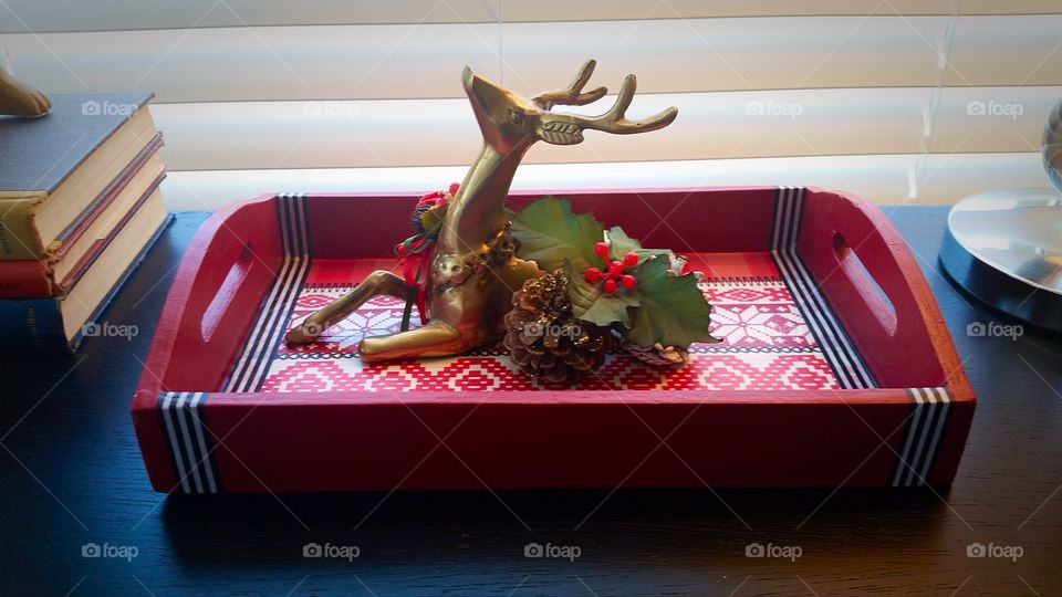 Decorative Holiday Tray with Reindeer