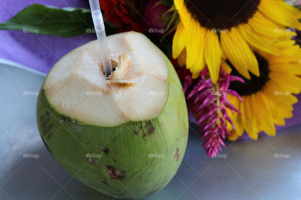 Coconut Drink and Flowers 