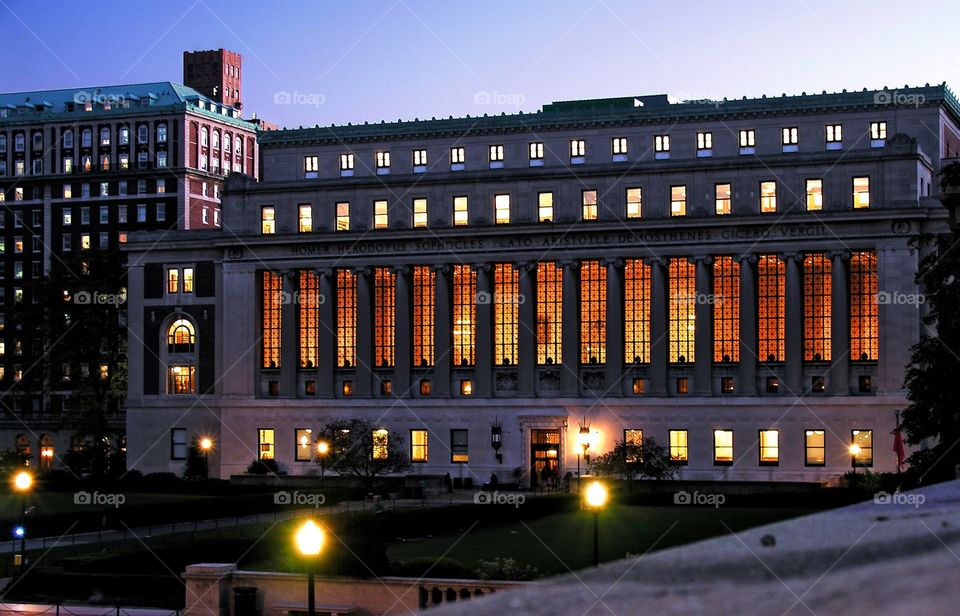 Columbia University New York . Columbia University library lit up at night in New York City 
zazzle.com/Fleetphoto 