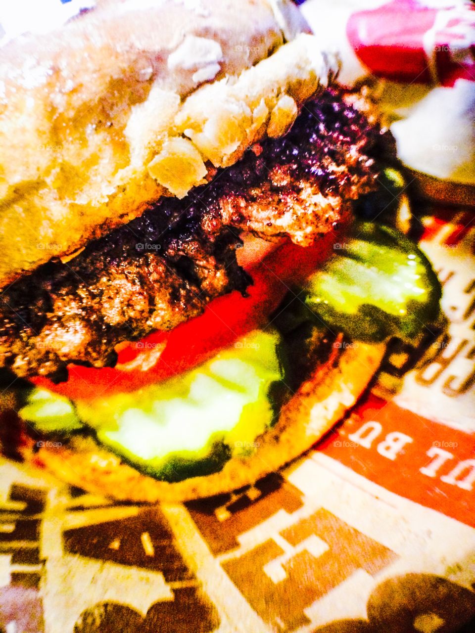 Yummy Epic Burger. Lotsa pickles on a great burger from Epic Burger