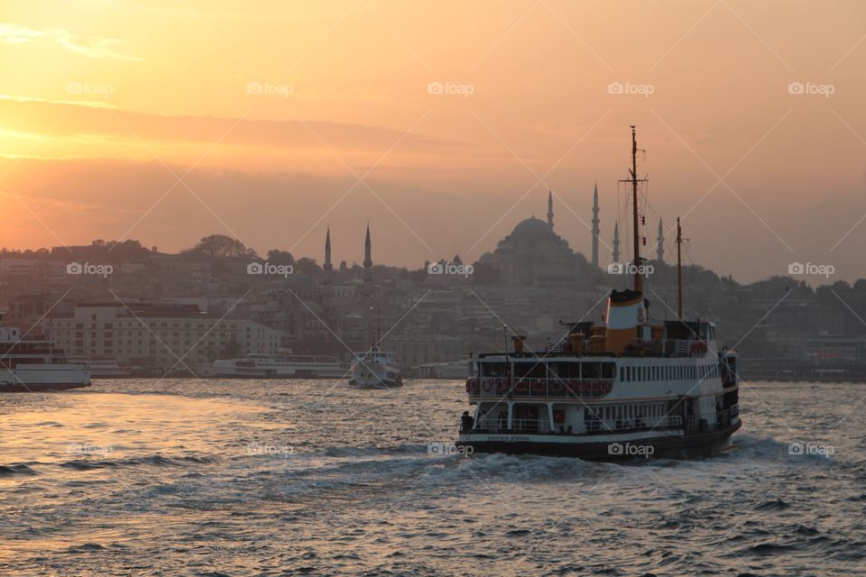 Ship on Bosphorus from Istanbul Turkey
