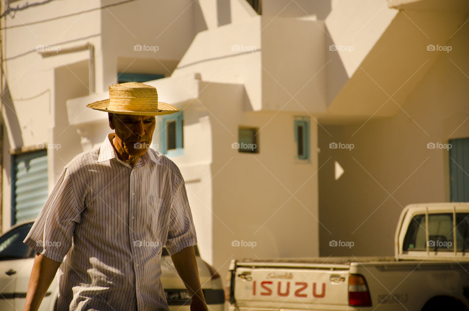 Straw hat in the street