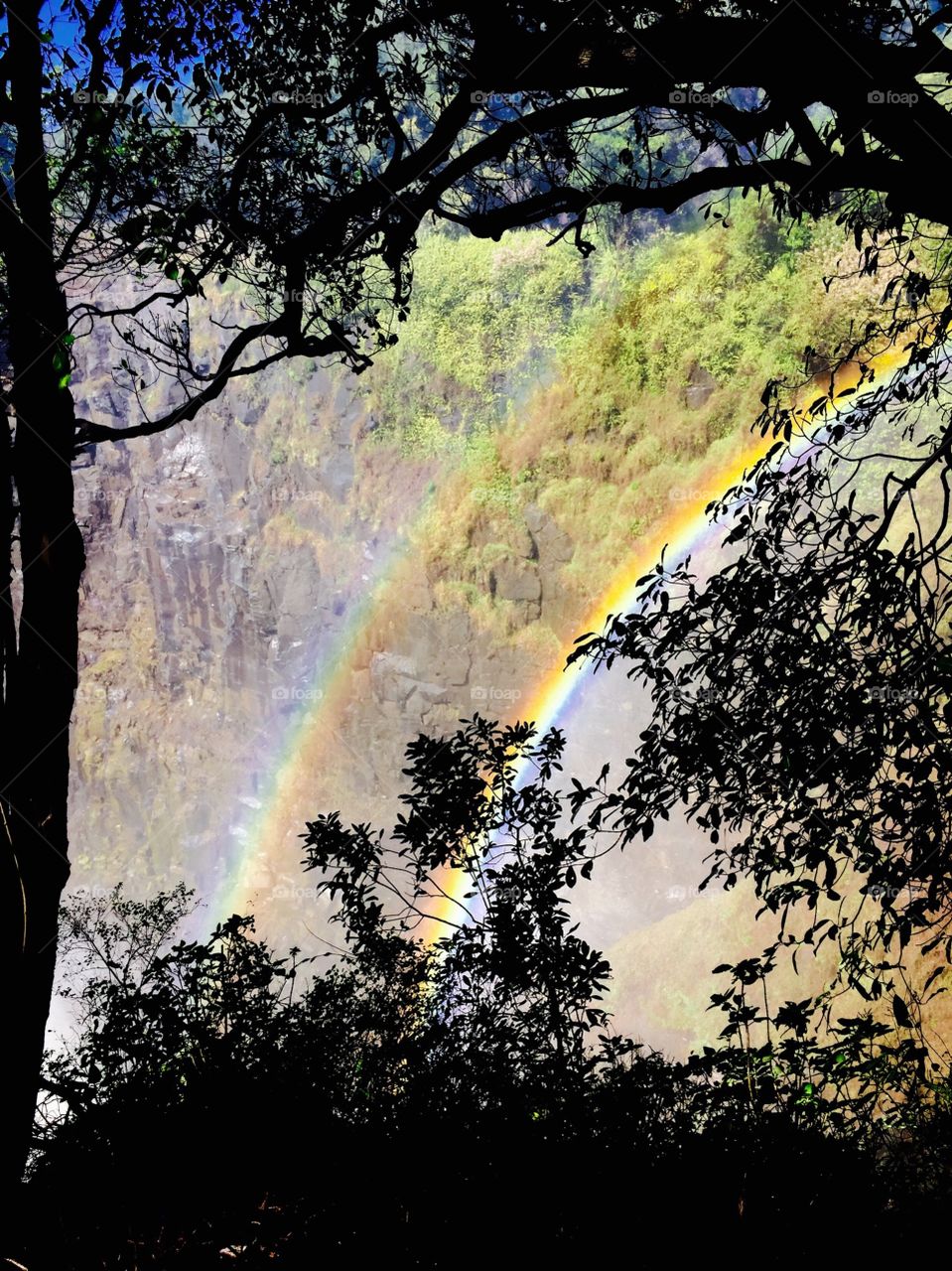 Double waterfall rainbow at Victoria Falls