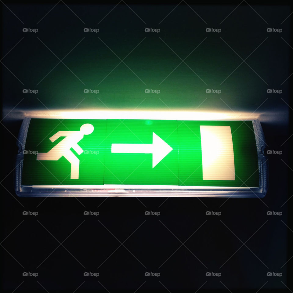 green exit sign door by karenfayeth