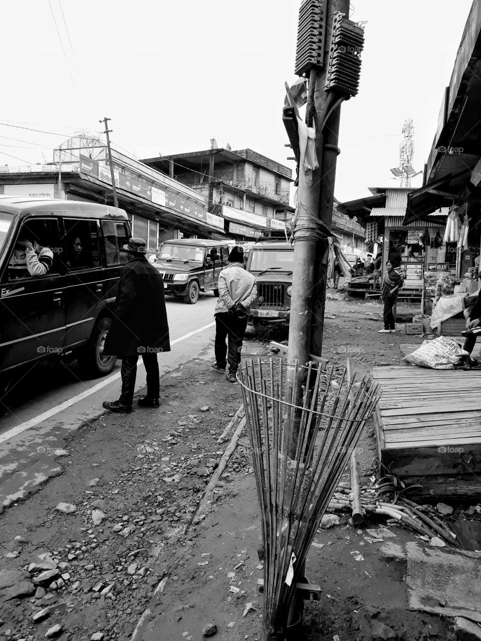 A typical street scene of Ukhrul, a small district town in Manipur, India.