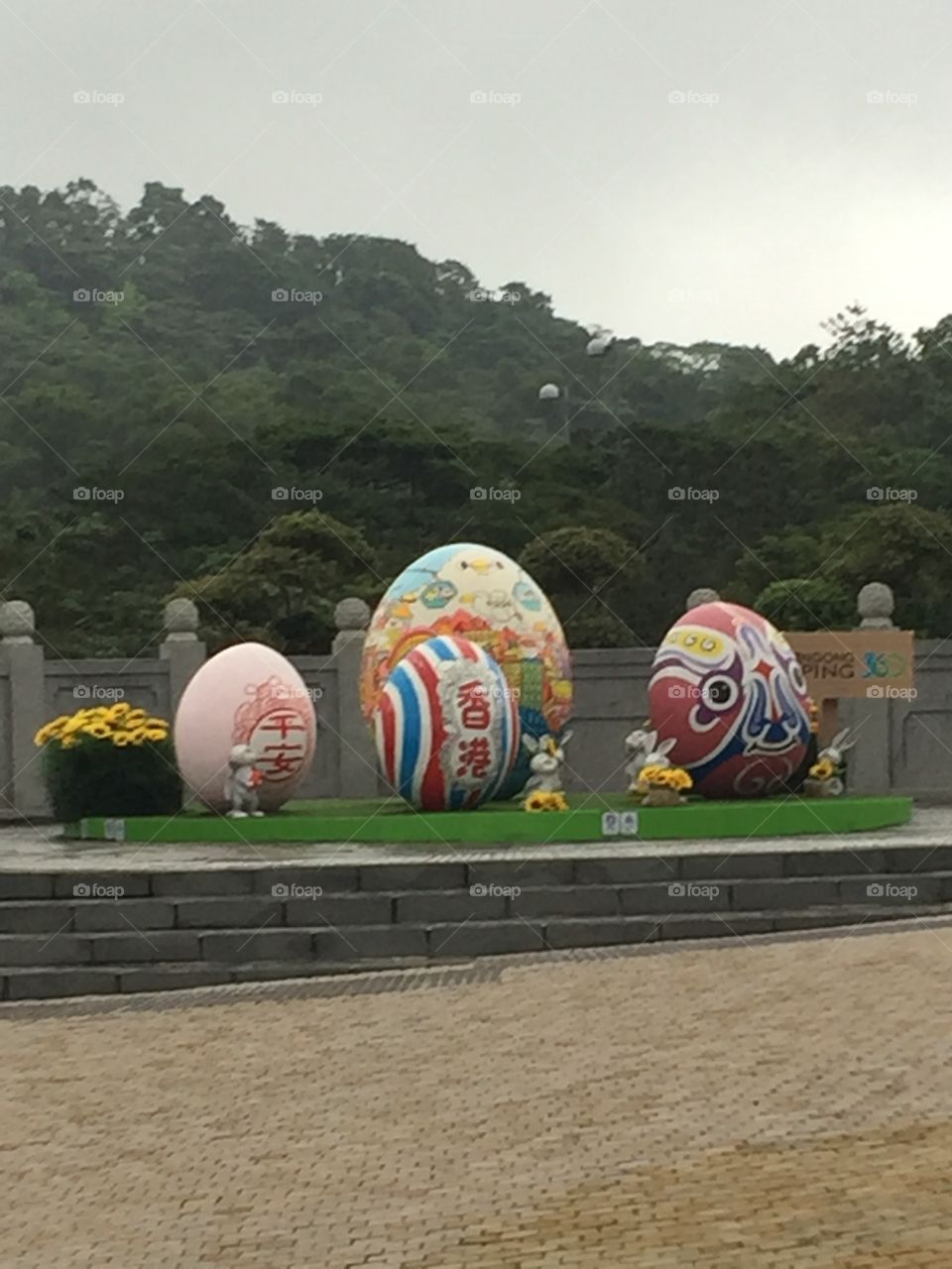 Ngong Ping Village, Lantau Island, Hong Kong. Easter Weekend Celebrations and  Buddha. 