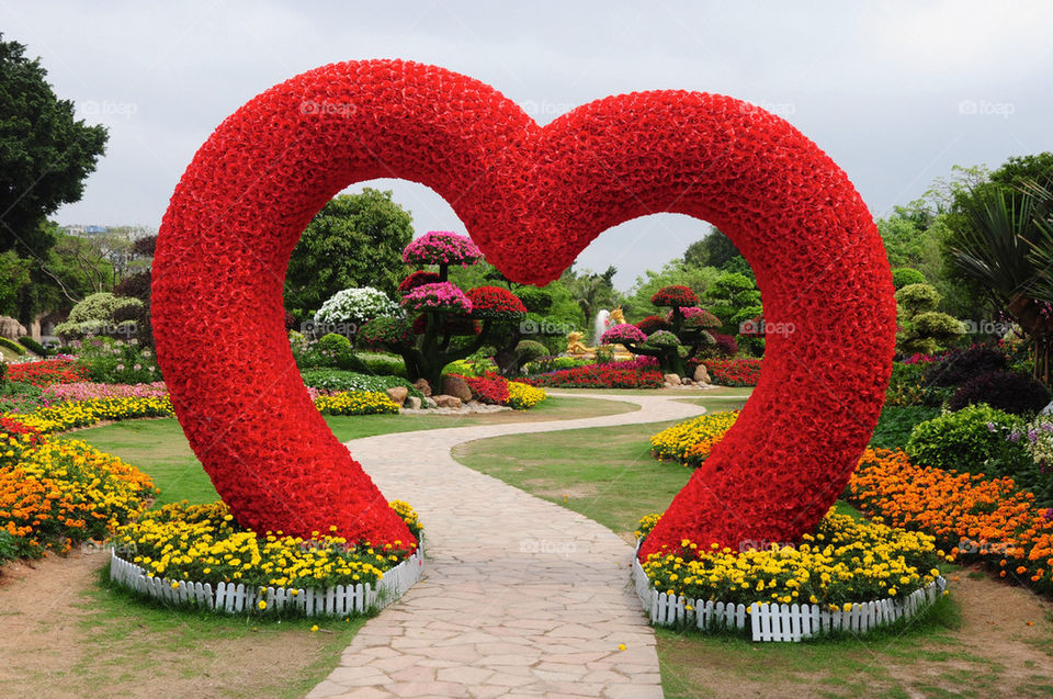 Giant heart with red roses