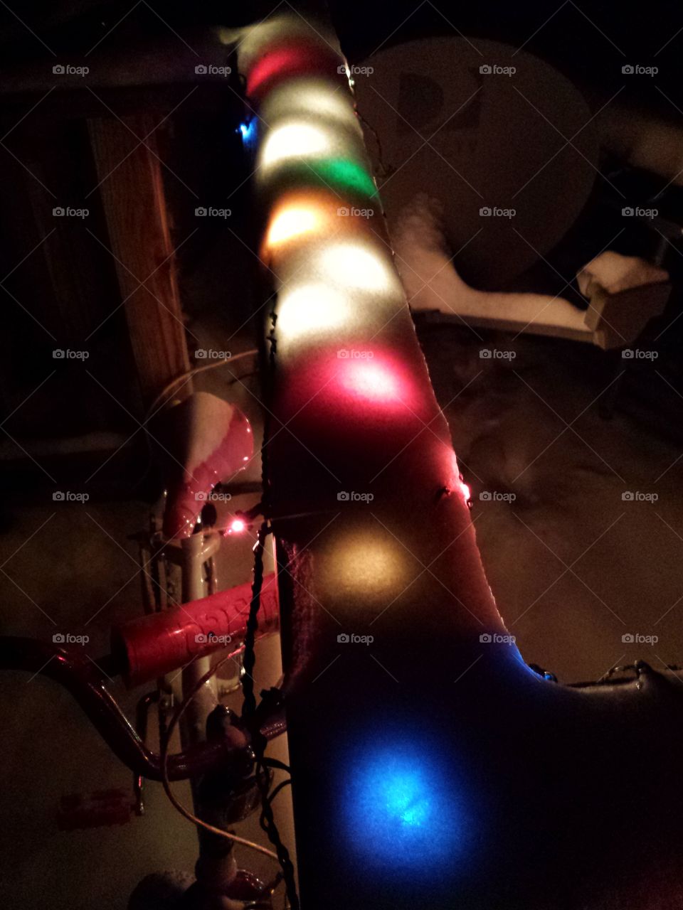 Christmas lights in the snow