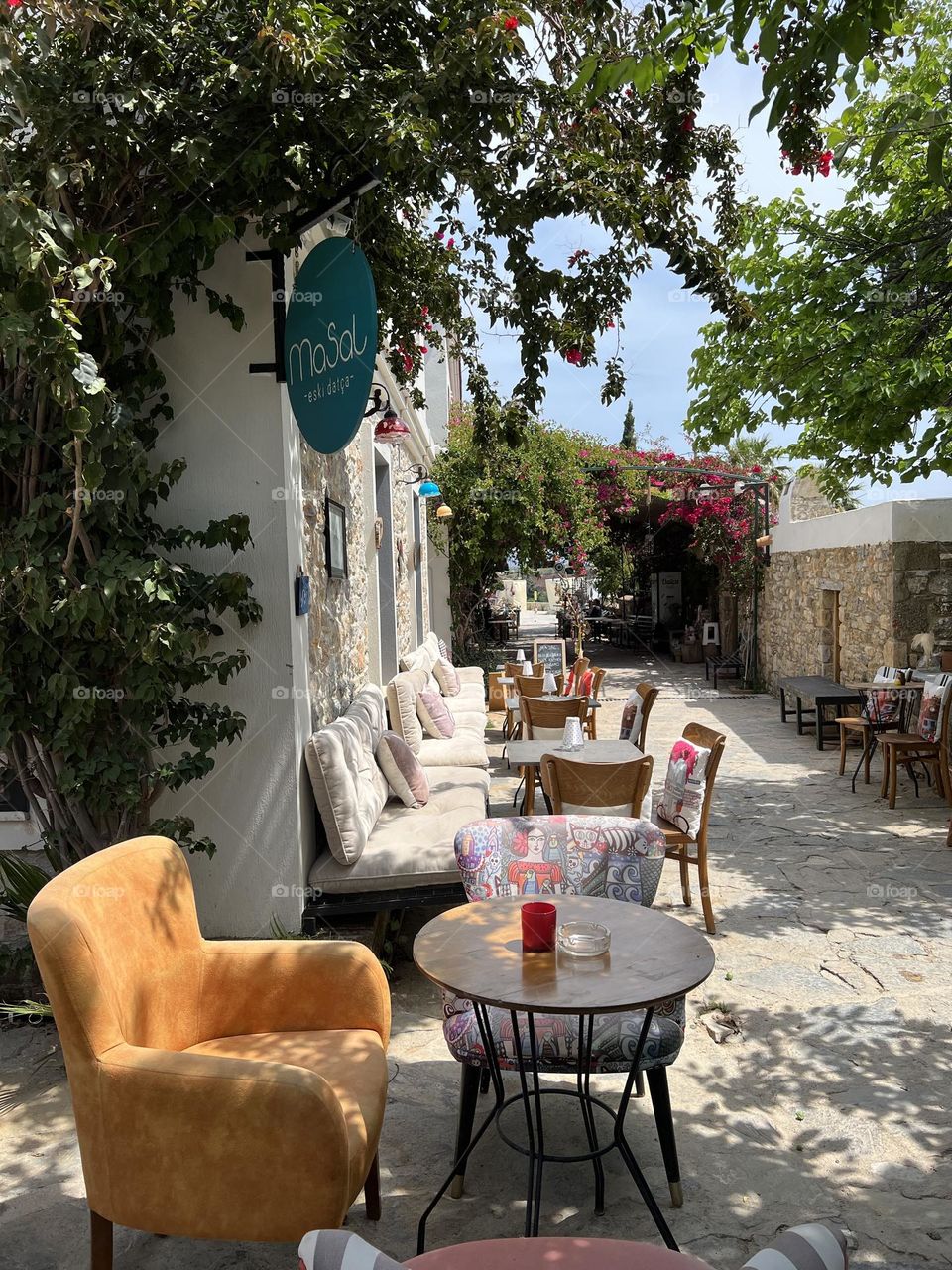 Old town café terrace, atmospheric coffee shop