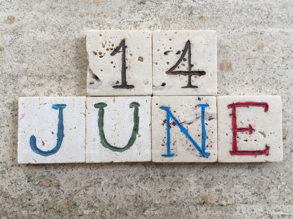 14th June, calendar date on carved travertine pieces