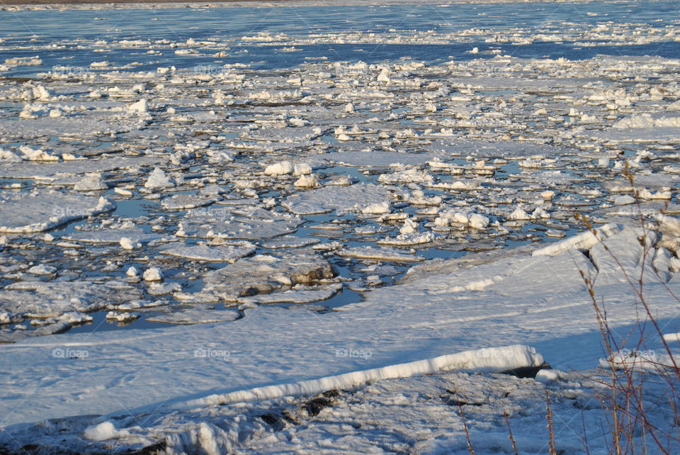 ice drift on the Yenisei river in Siberia