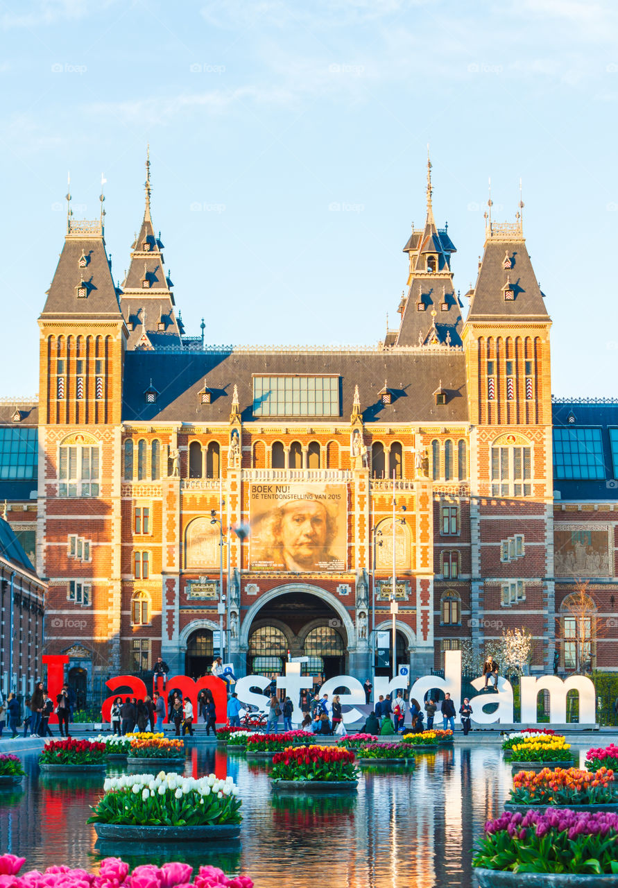 I amsterdam. I amsterdam sign in front of famous museum in park, Amsterdam, The Netherlands.