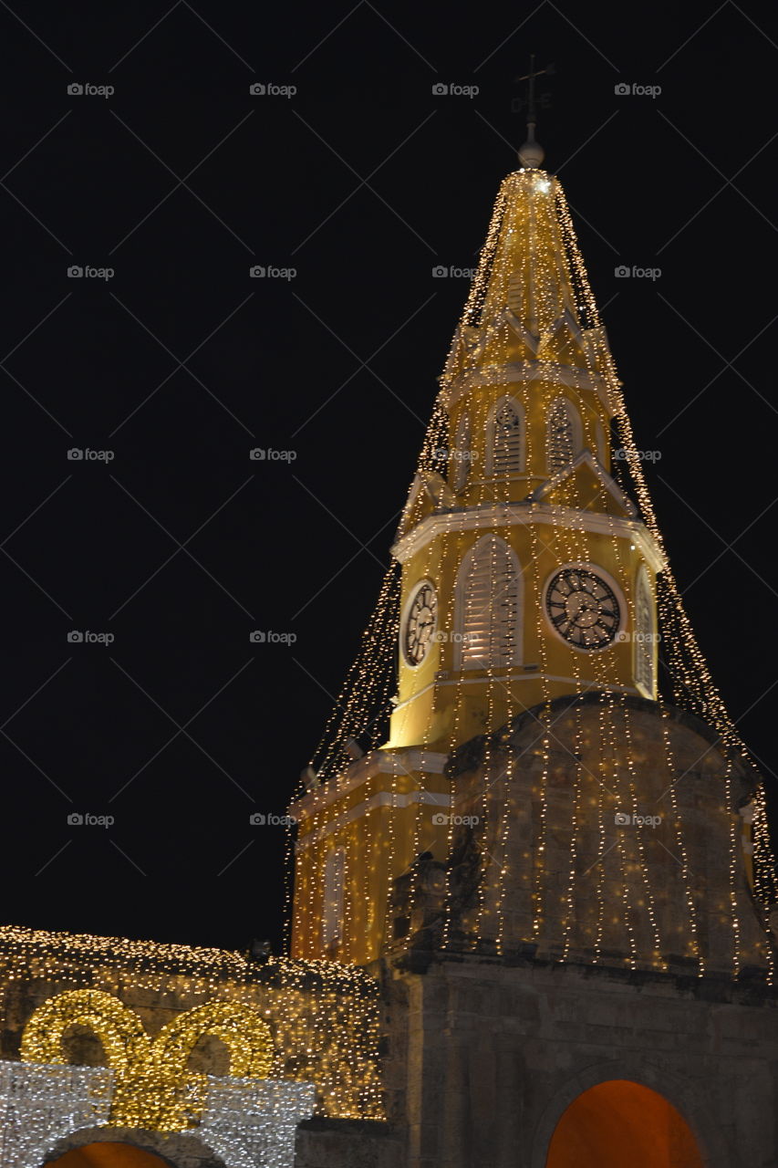 clock tower at Christmas