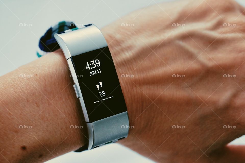 Fitbit Charge 2 On A Woman’s Wrist, Person Wearing A Fitbit, Fitness Tracker On A Wrist, Fitness Goals, Exercise Equipment 