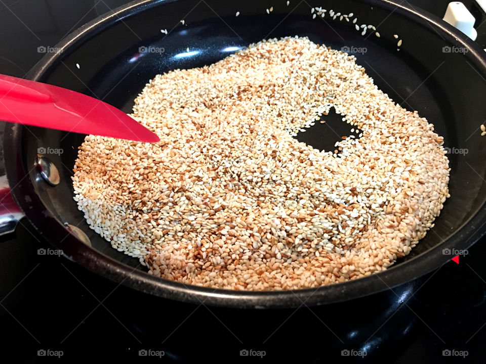 Toasting sesame seeds for homemade tahini