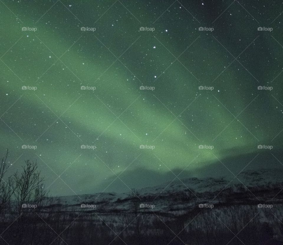 Aurora borealis over the mountains