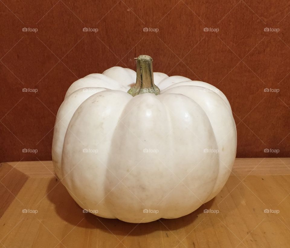Albino white pumpkin. Did the goblins scare the color out of this little pumpkin?