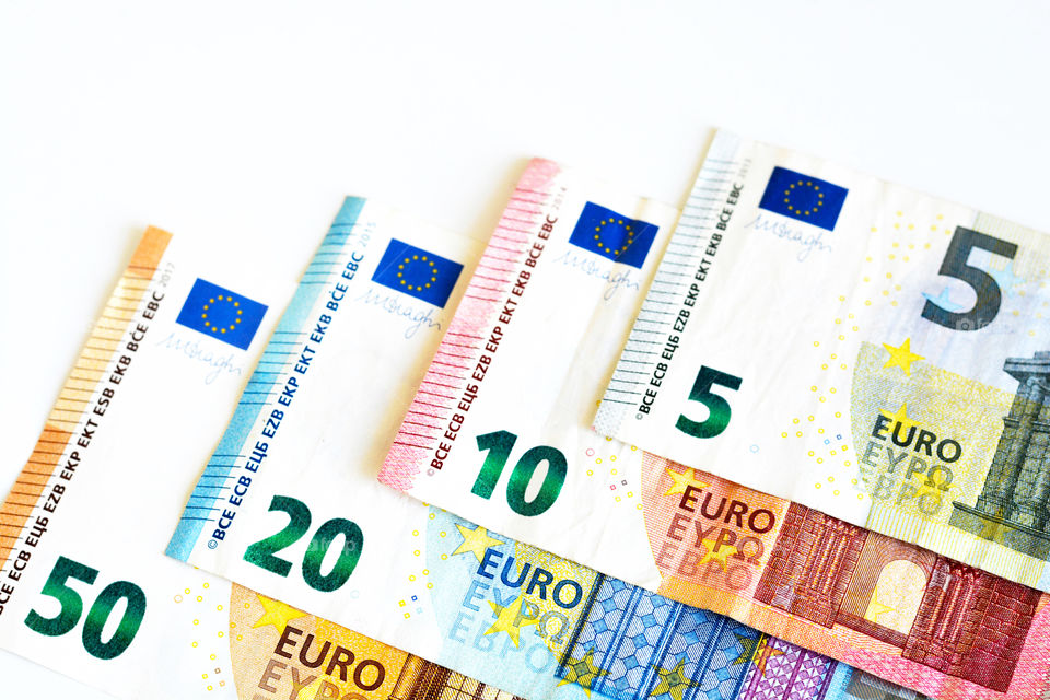 Euro money banknotes on white