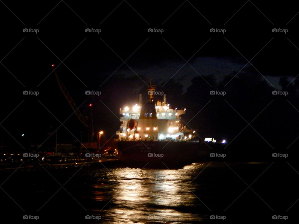 Ship Working At Night