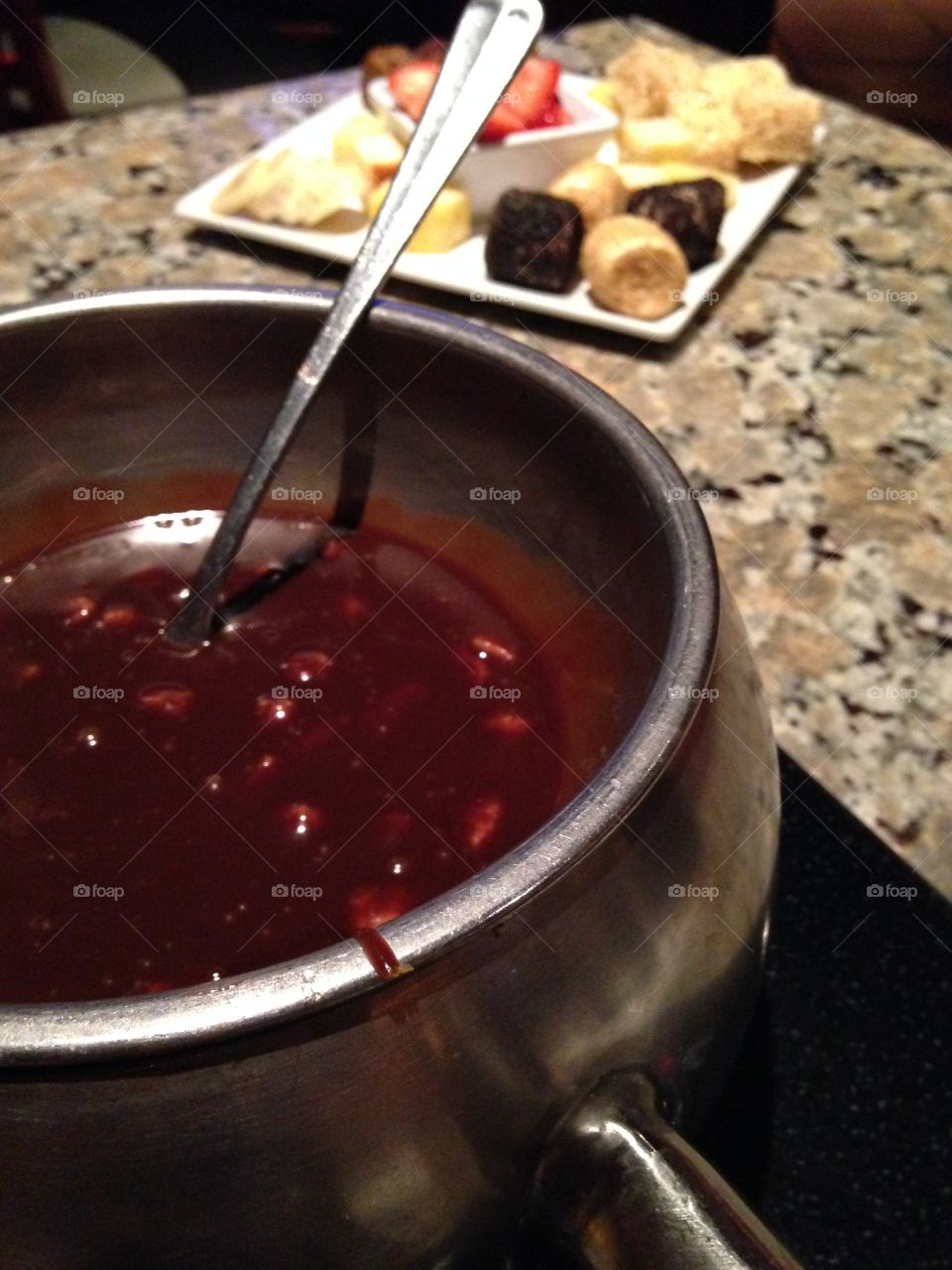 Chocolate Turtle Fondue. Chocolate, caramel and pecans with all the fixings for dipping!