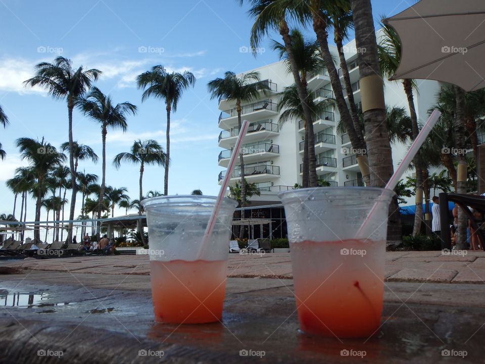 Tropical poolside drinks in Aruba